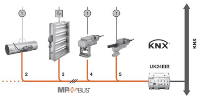Схема подключения полевых устройств через шлюз BELIMO UK24EIB