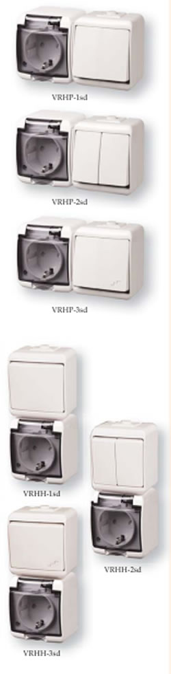 Комбинированные блоки из розеток и выключателей ETI серии Hermetics с защитой по IP44