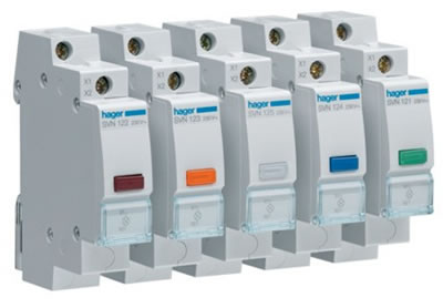 Кнопки, светодиодные индикаторы Hager на DIN-рейку