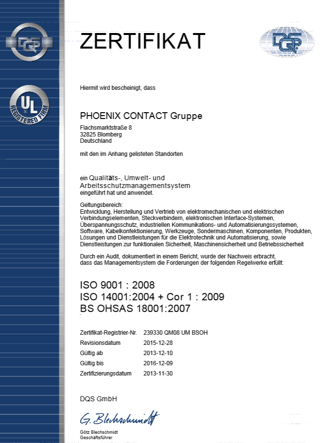 Система качества на заводе PHOENIX CONTACT